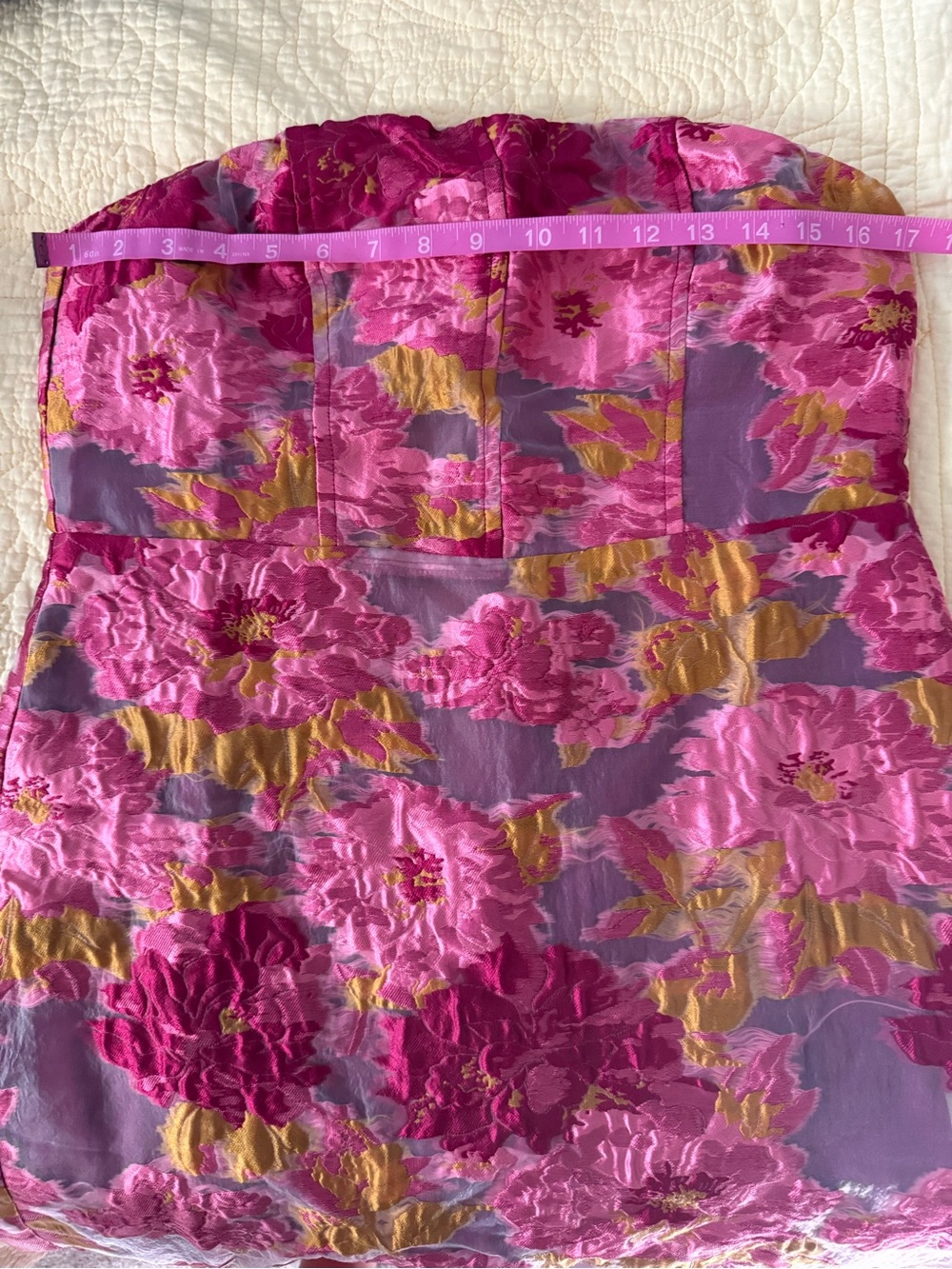 Strapless Pink Floral Midi Dress - Picture 4 of 6